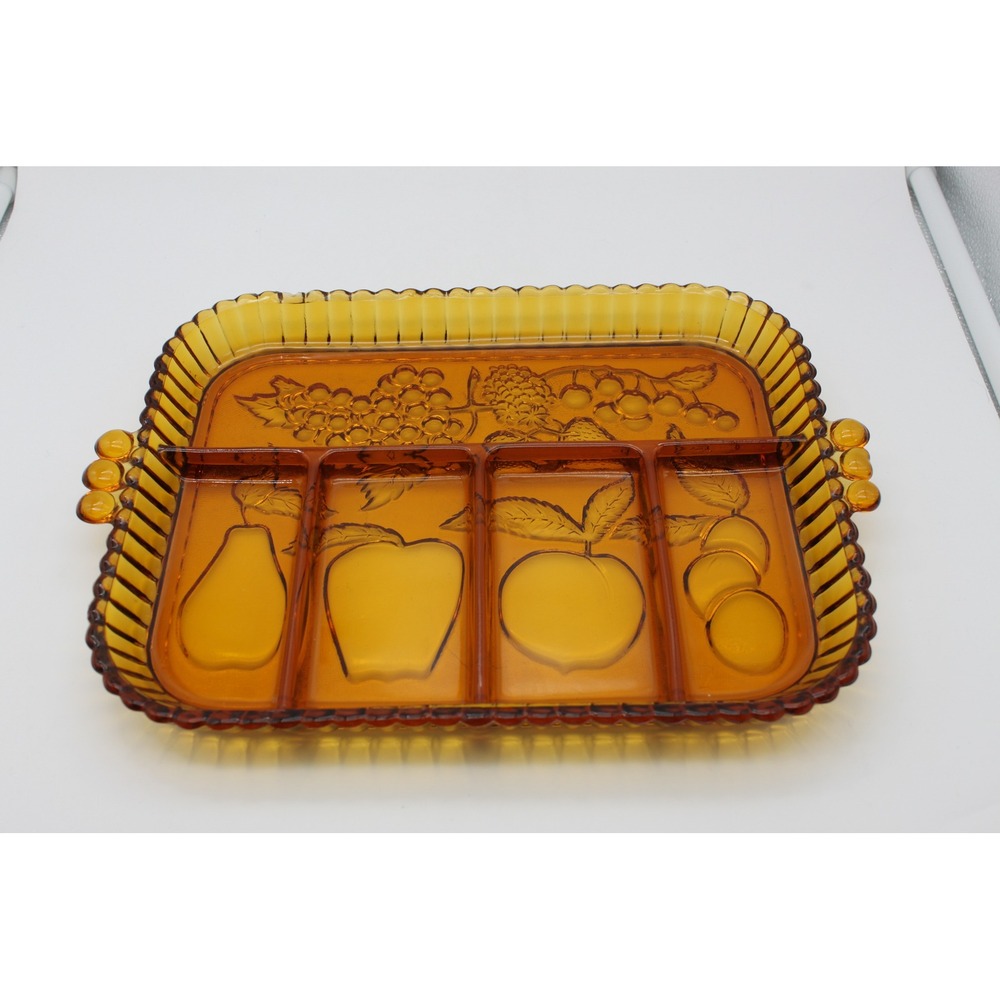 Vtg 1960s MCM Indiana Glass Company Amber Glass Divided Relish Tray Serveware
